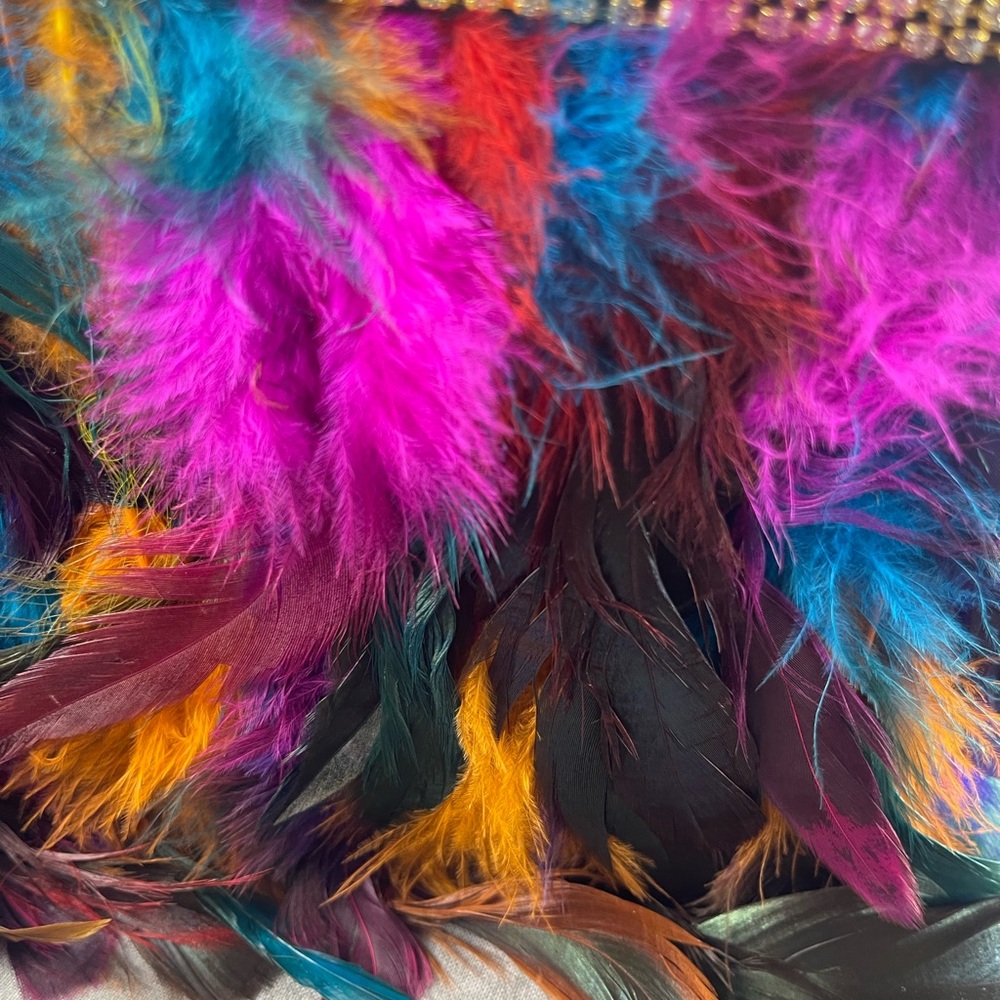 New Colorful Feathered Clutch Evening Bag - Picture 6 of 15